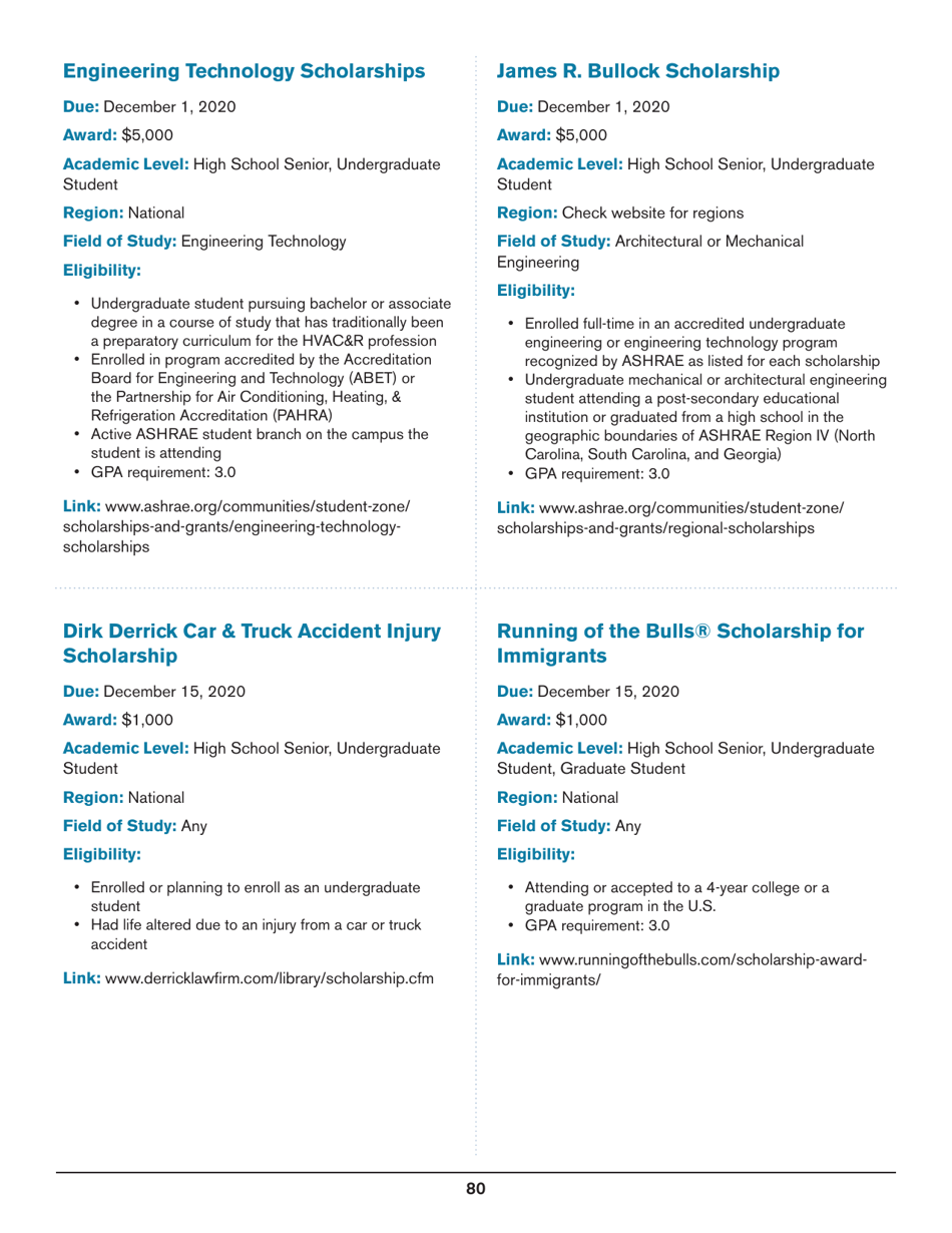 2020 List of Undergraduate Scholarships That Dont Require Proof of U.S. Citizenship or Legal Permanent Residency, Page 80