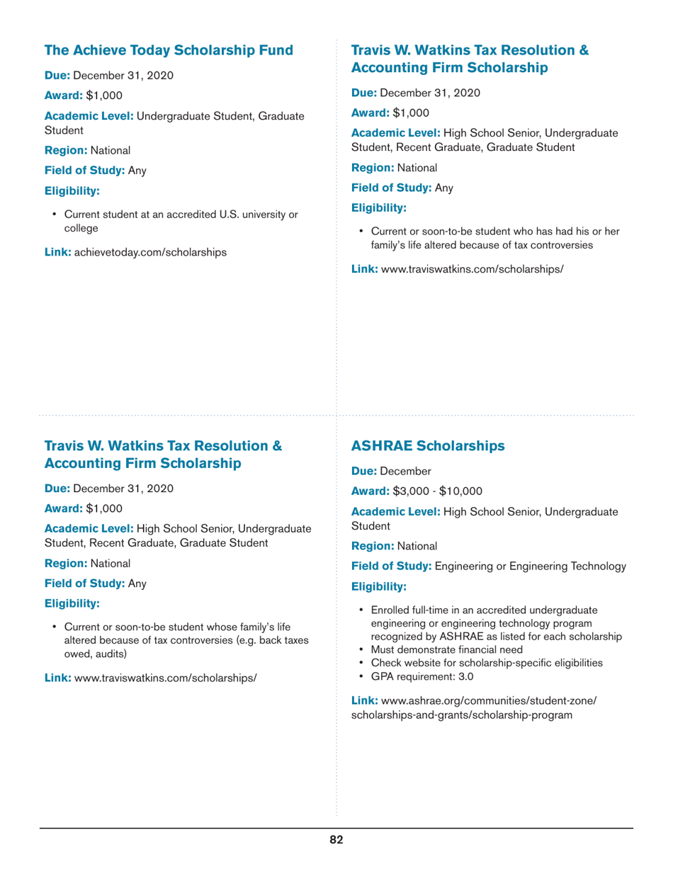 2020 List of Undergraduate Scholarships That Dont Require Proof of U.S. Citizenship or Legal Permanent Residency, Page 82