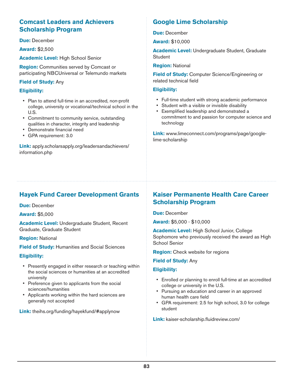 2020 List of Undergraduate Scholarships That Dont Require Proof of U.S. Citizenship or Legal Permanent Residency, Page 83
