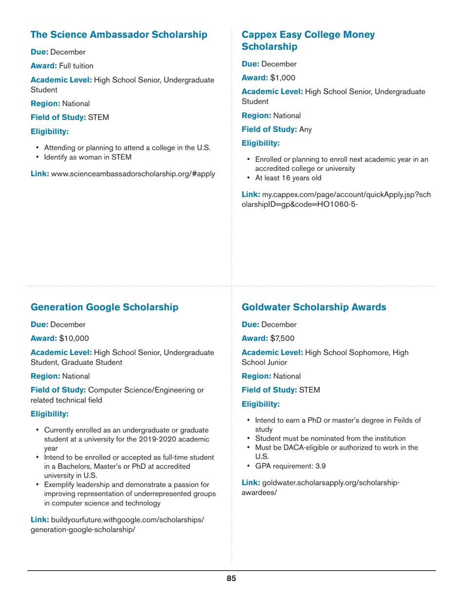 2020 List of Undergraduate Scholarships That Dont Require Proof of U.S. Citizenship or Legal Permanent Residency, Page 85