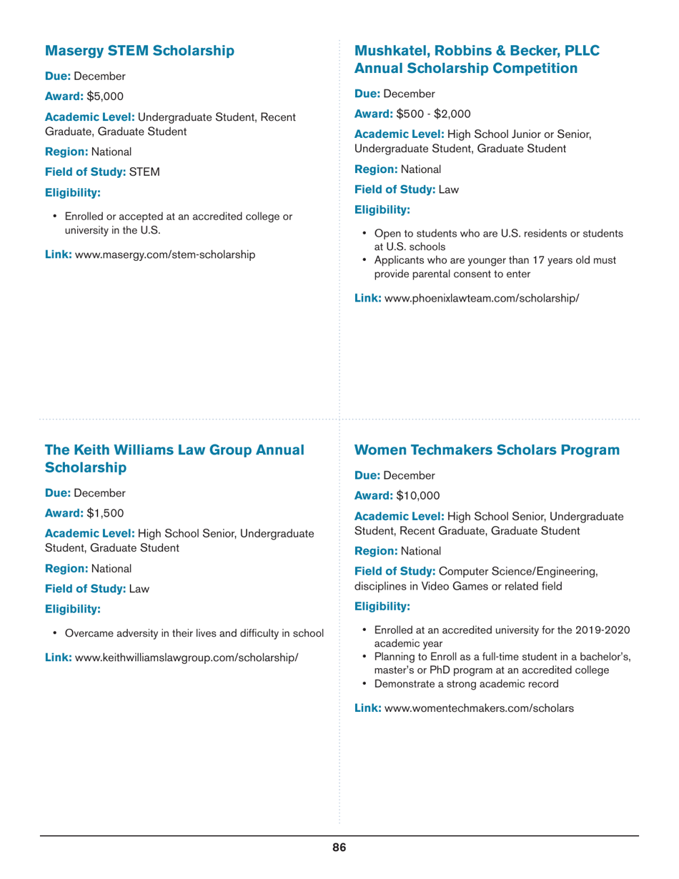 2020 List of Undergraduate Scholarships That Dont Require Proof of U.S. Citizenship or Legal Permanent Residency, Page 86