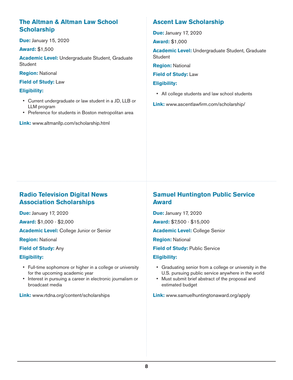 2020 List of Undergraduate Scholarships That Dont Require Proof of U.S. Citizenship or Legal Permanent Residency, Page 8