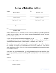 &quot;Letter of Intent for College Template&quot;