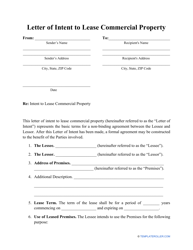 Document preview: Letter of Intent to Lease Commercial Property Template