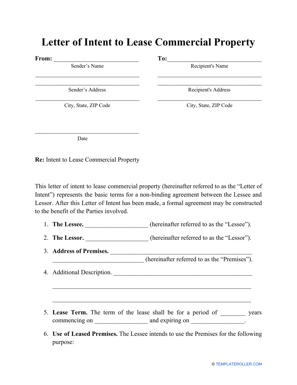 Letter of Intent to Lease Commercial Property Template - Preview