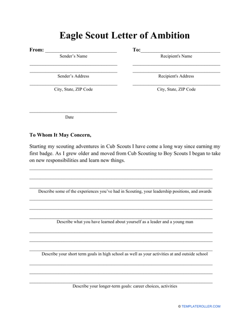 Eagle Scout Letter of Ambition Template Download Printable PDF