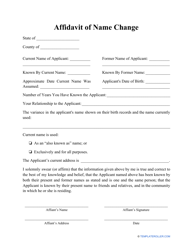 Document preview: Affidavit of Name Change Form