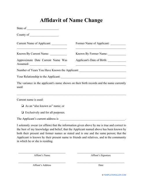 Affidavit of Name Change Form Download Pdf