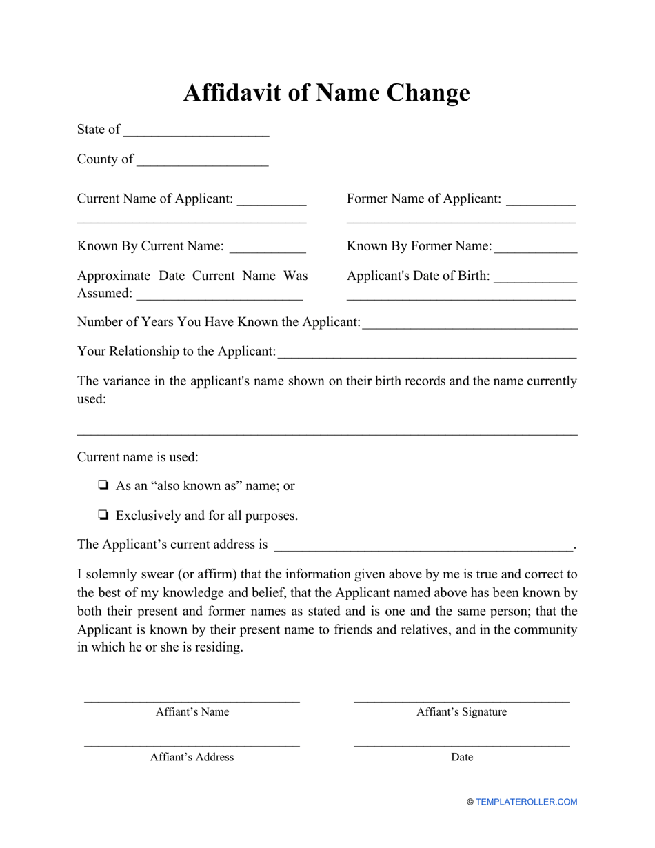 Affidavit of Name Change Form Fill Out, Sign Online and Download PDF