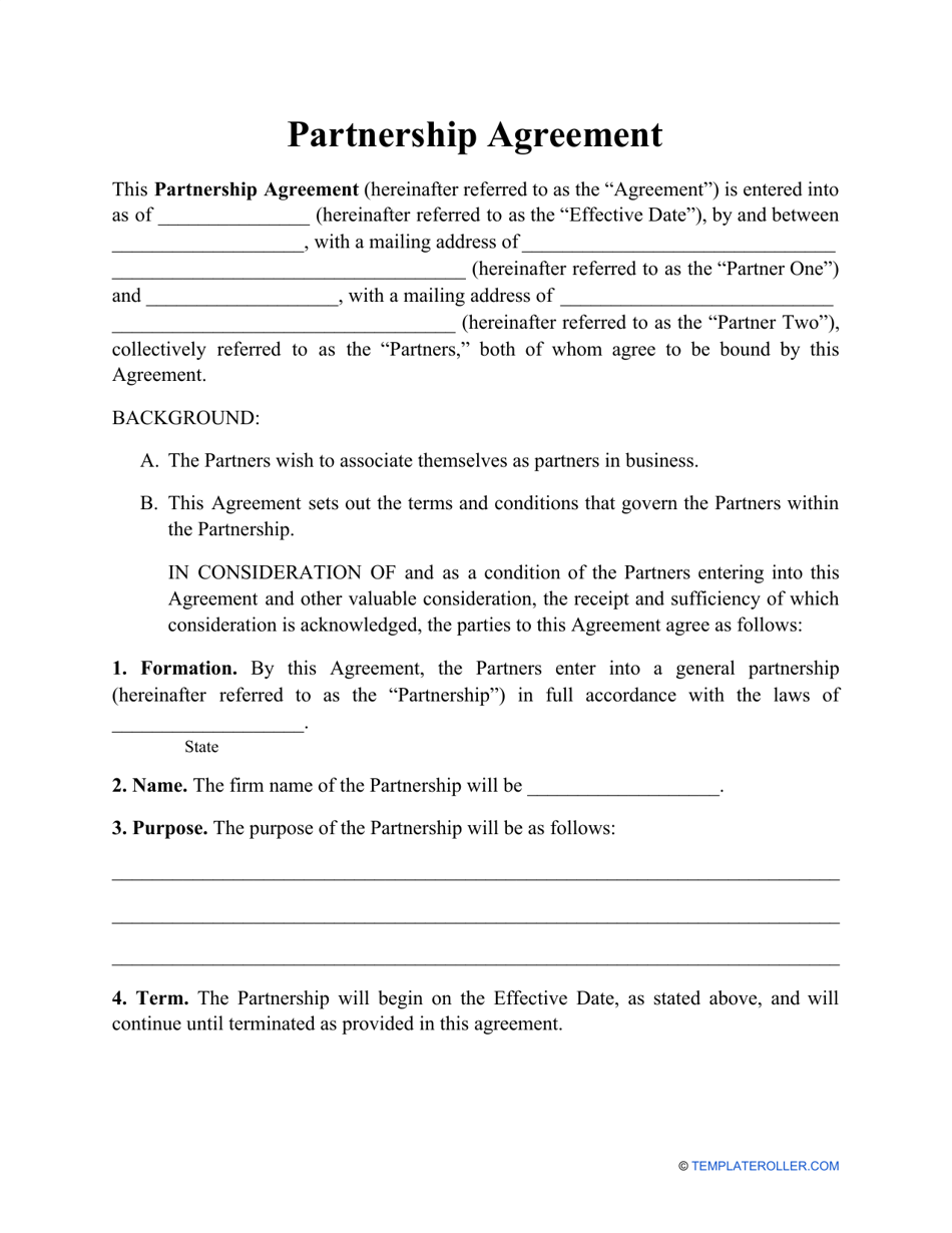 Partnership Agreement Template Download Printable PDF  Templateroller Regarding legal contract between two parties template