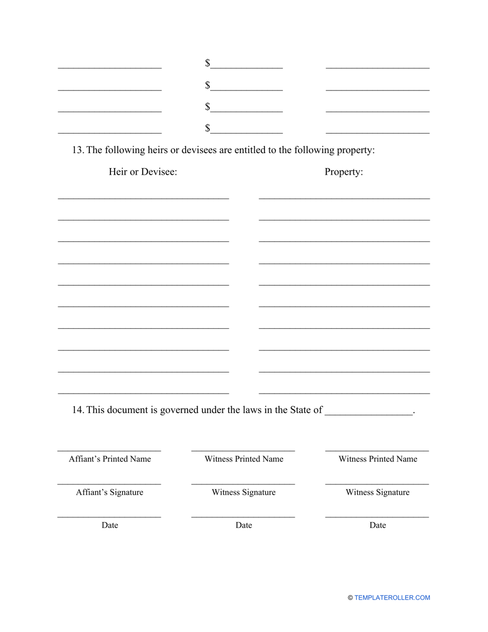 Affidavit of Small Estate Form, Page 3