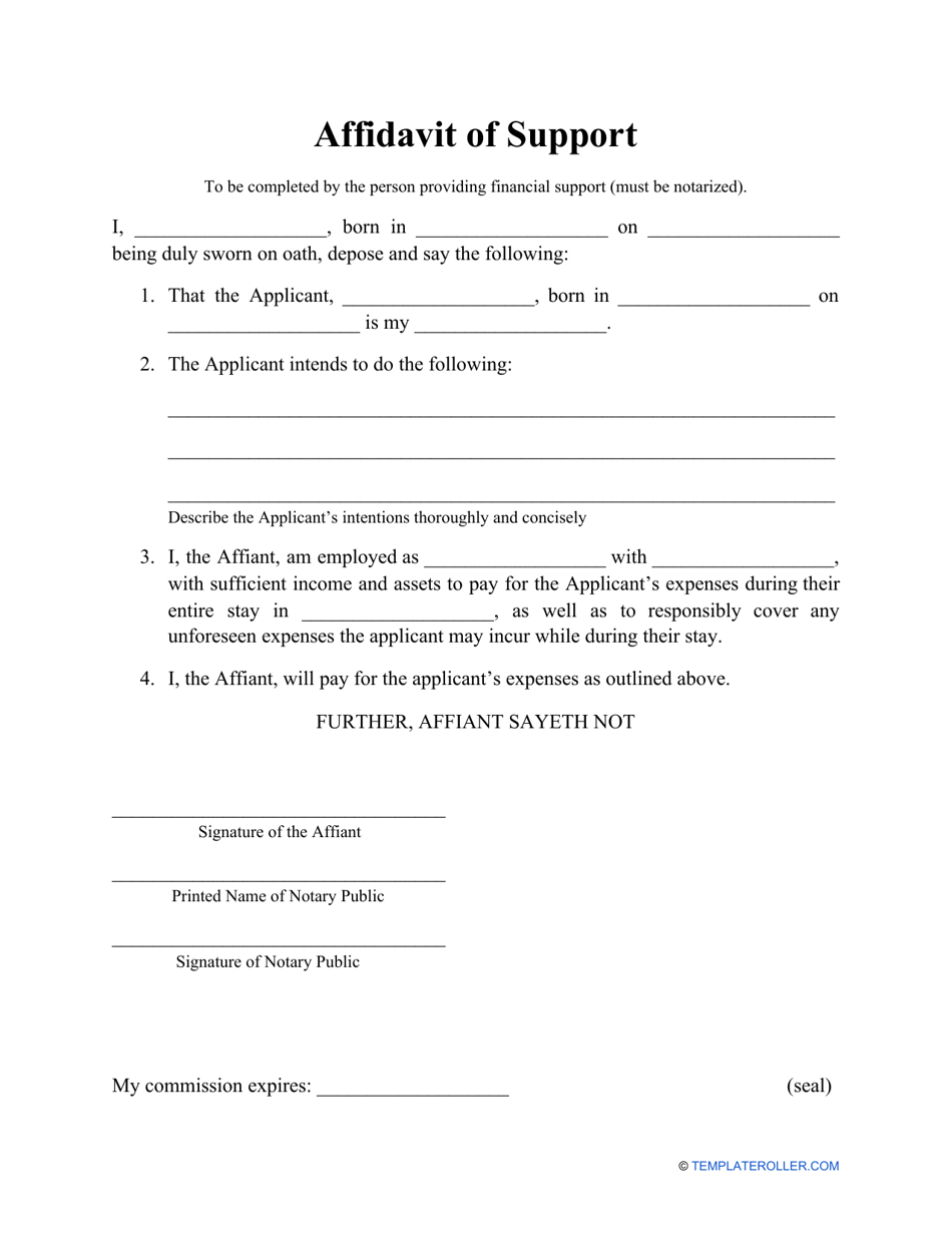 Affidavit Of Support Form Download Printable Pdf Templateroller