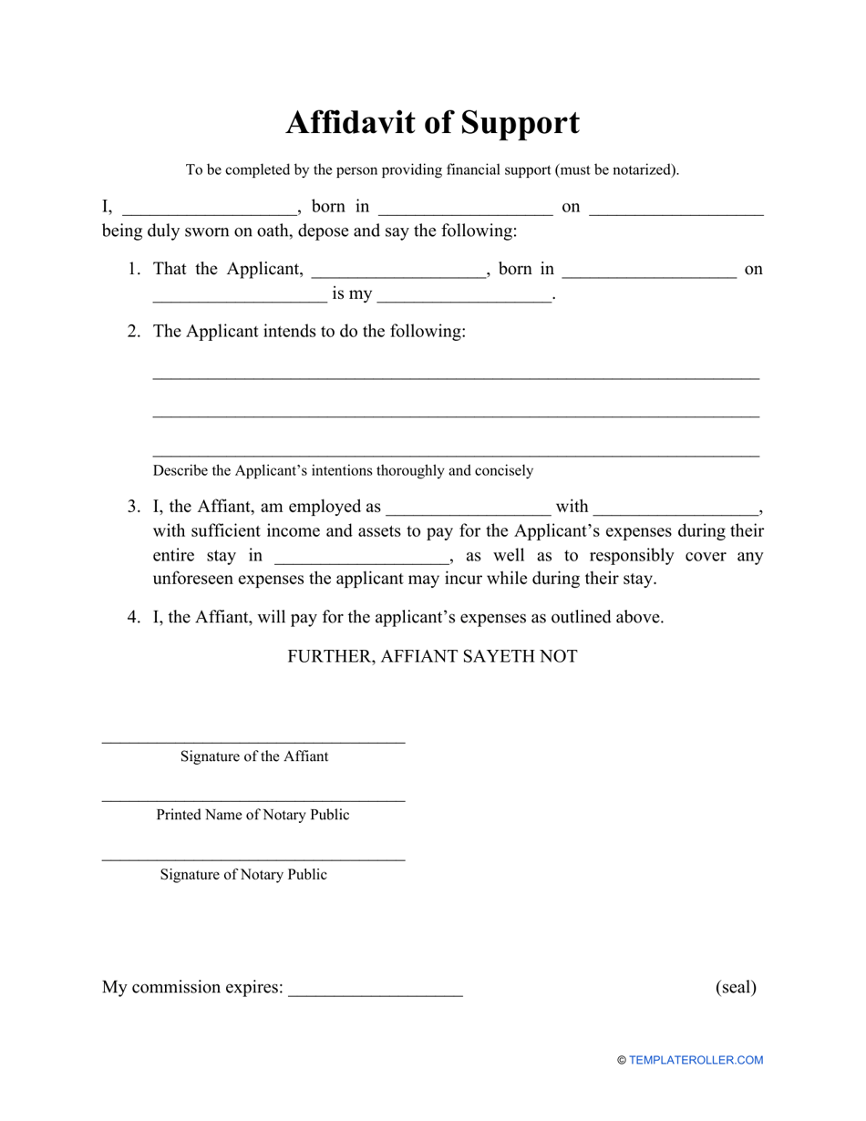 Affidavit of Support Form, Page 1