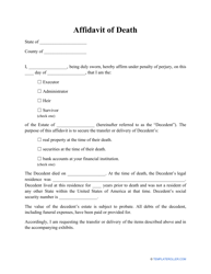 Document preview: Affidavit of Death Form