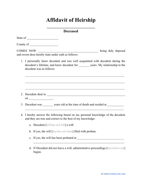 Affidavit of Heirship Form Download Pdf