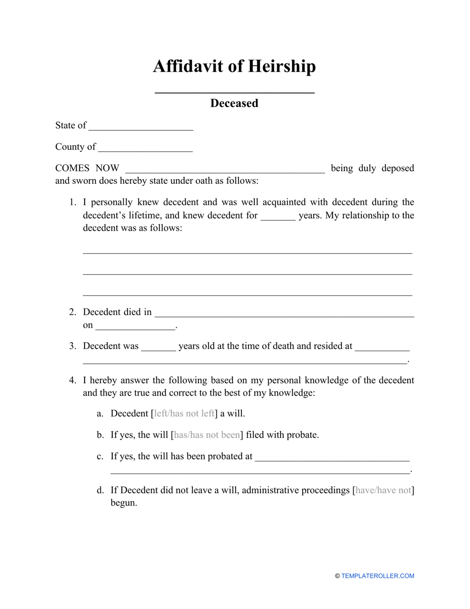Affidavit Of Heirship Form Fill Out Sign Online And Download Pdf