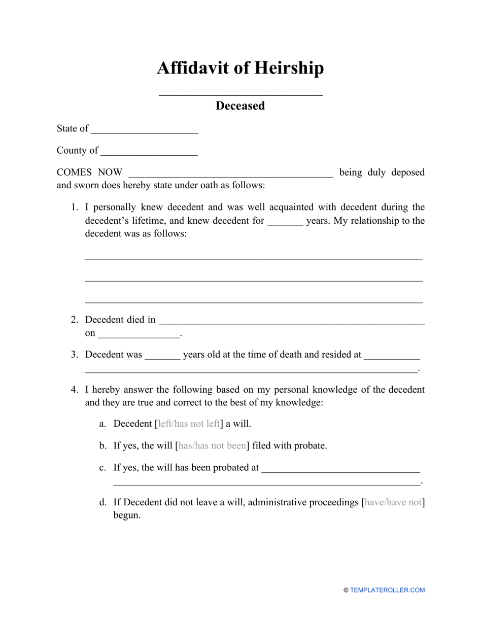 Affidavit Of Heirship Form Fill Out Sign Online And Download PDF Templateroller