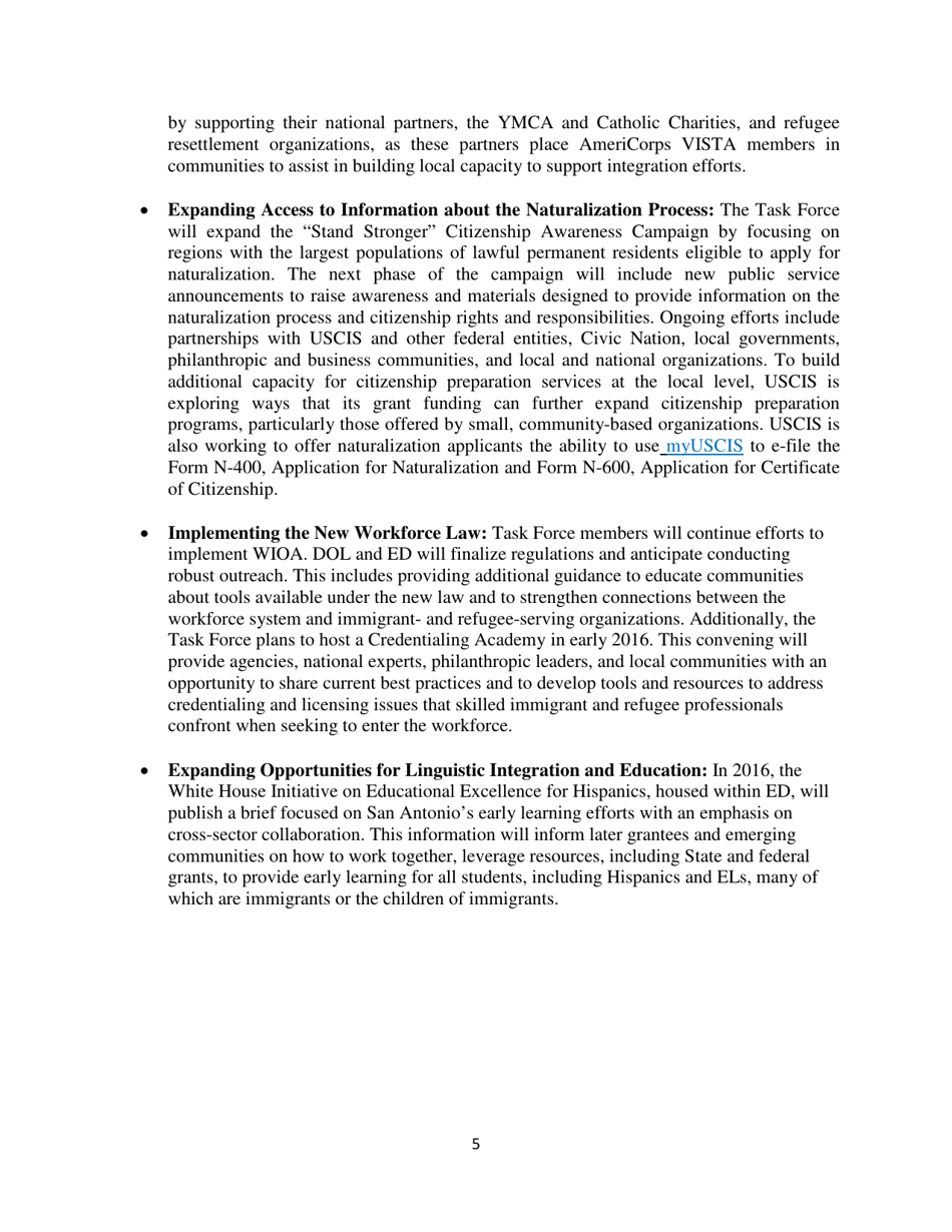 White House Task Force on New Americans One-Year Progress Report, Page 10