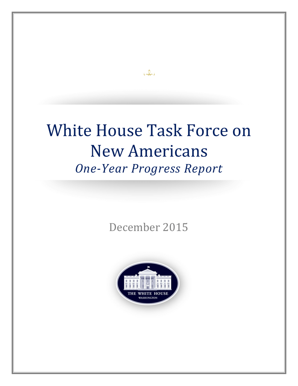 White House Task Force on New Americans One-Year Progress Report, Page 1
