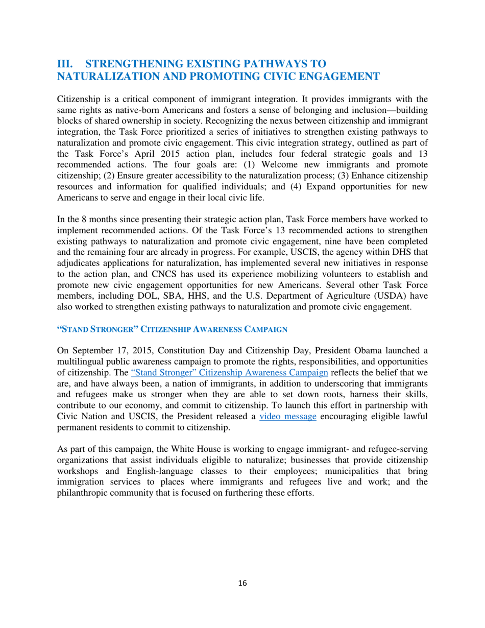 White House Task Force on New Americans One-Year Progress Report, Page 21