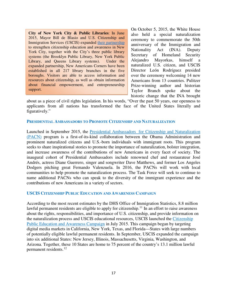 White House Task Force on New Americans One-Year Progress Report, Page 22