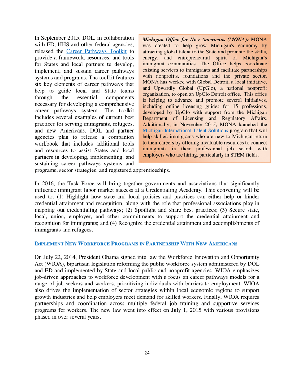 White House Task Force on New Americans One-Year Progress Report, Page 29