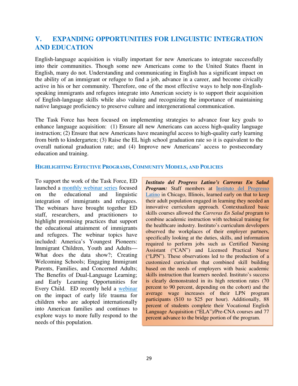 White House Task Force on New Americans One-Year Progress Report, Page 34