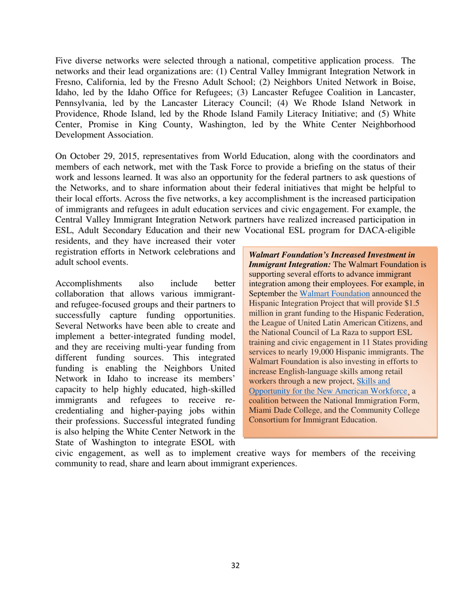 White House Task Force on New Americans One-Year Progress Report, Page 37