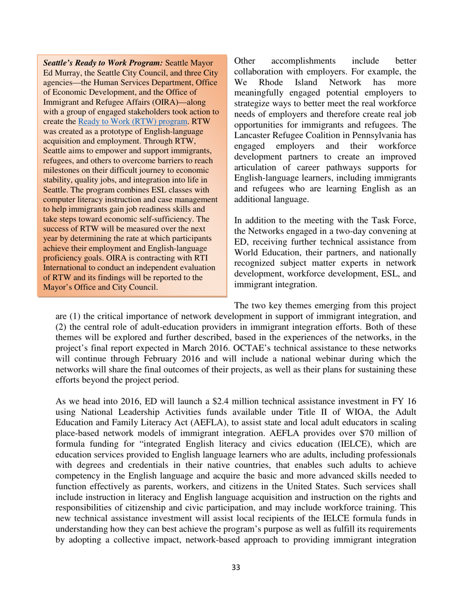 White House Task Force on New Americans One-Year Progress Report, Page 38