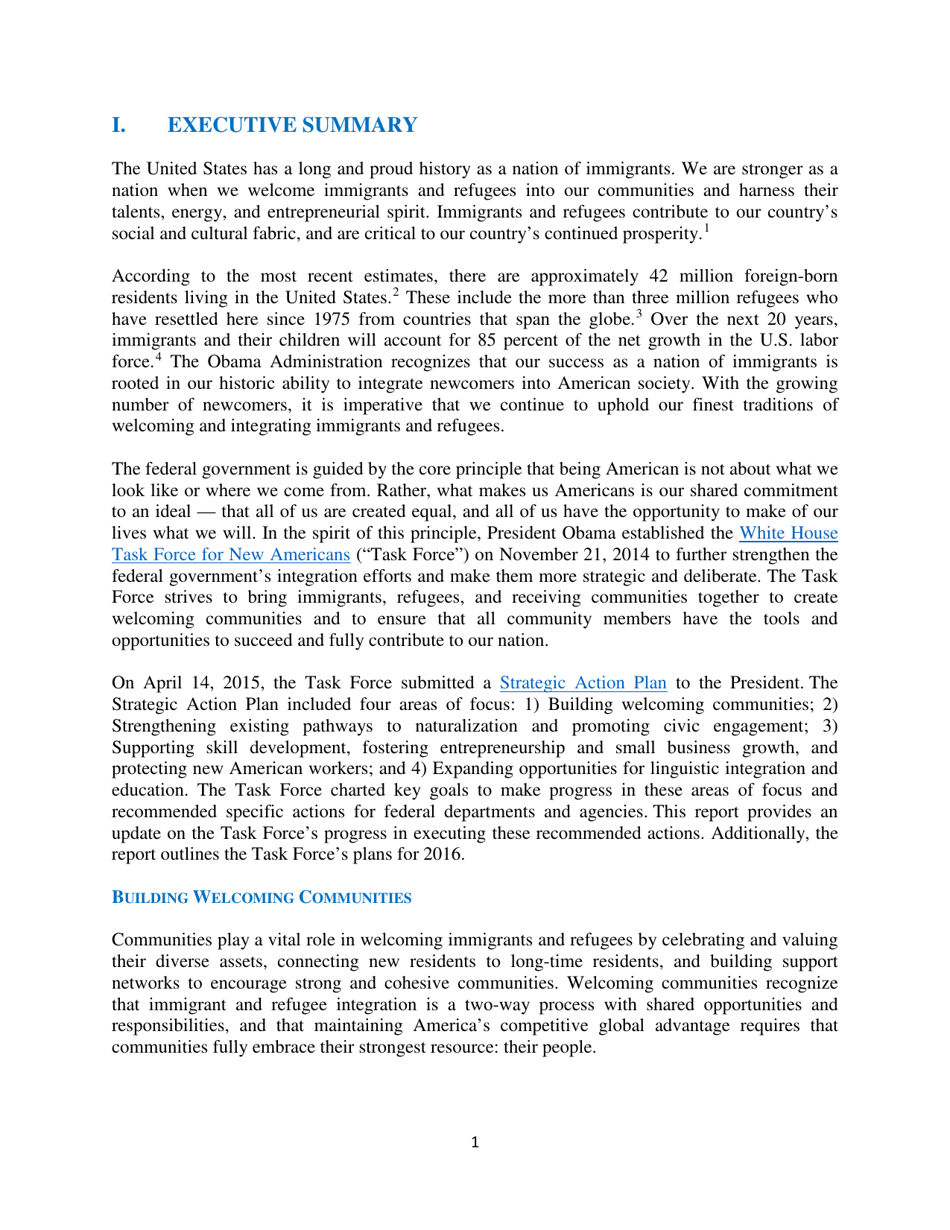 White House Task Force on New Americans One-Year Progress Report, Page 6