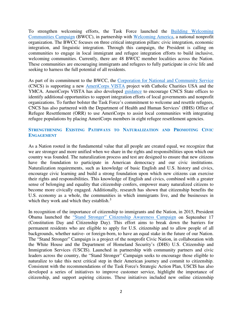 White House Task Force on New Americans One-Year Progress Report, Page 7