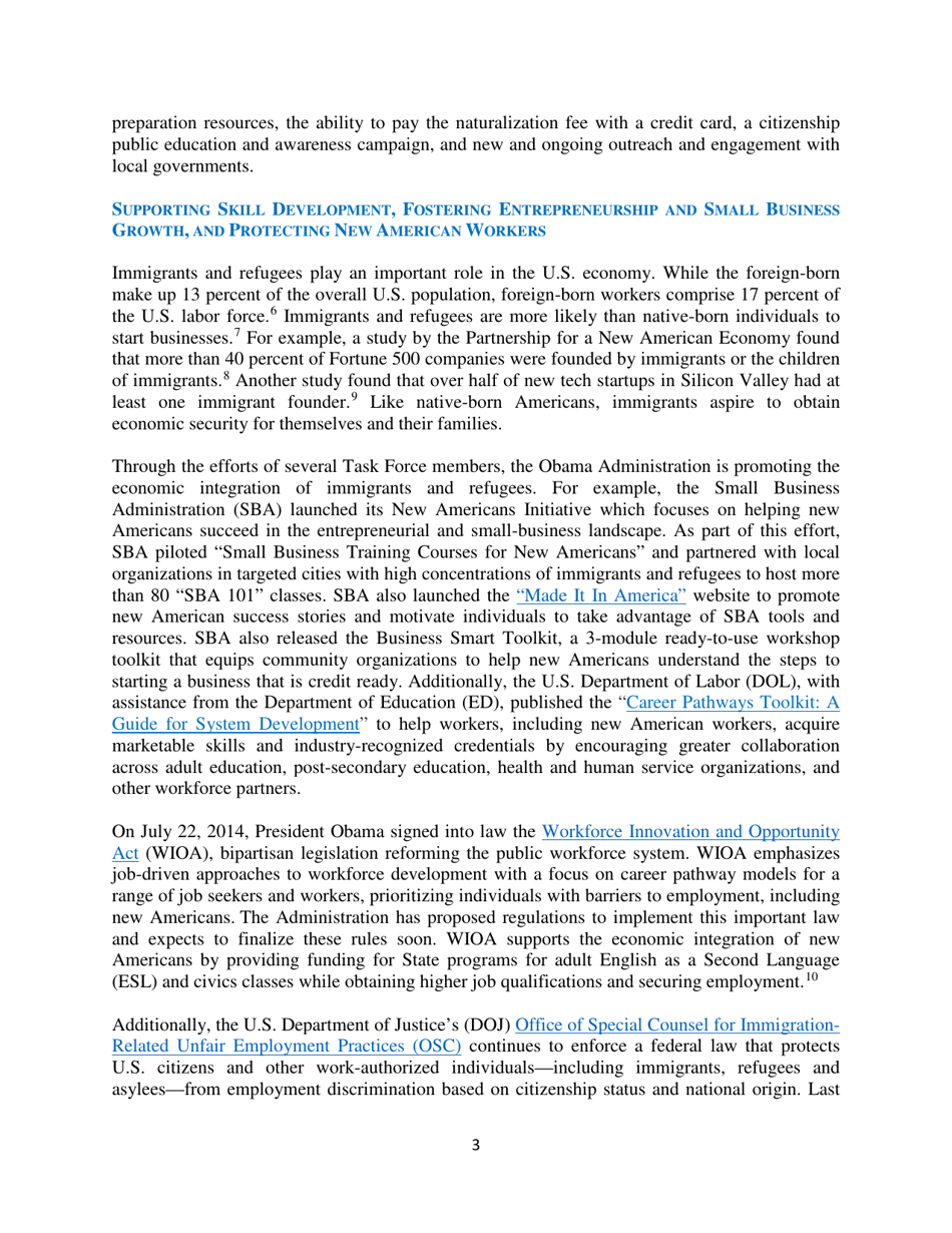 White House Task Force on New Americans One-Year Progress Report, Page 8