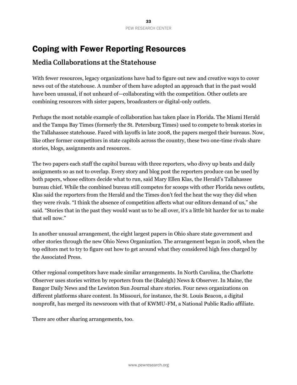 Americas Shifting Statehouse Press: Can New Players Compensate for Lost Legacy Reporters? - Pew Research Center, Page 34