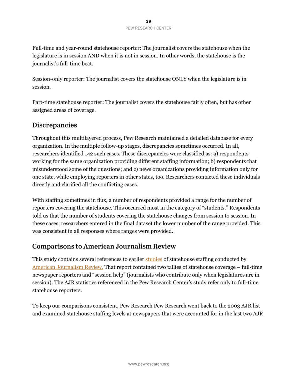 Americas Shifting Statehouse Press: Can New Players Compensate for Lost Legacy Reporters? - Pew Research Center, Page 40