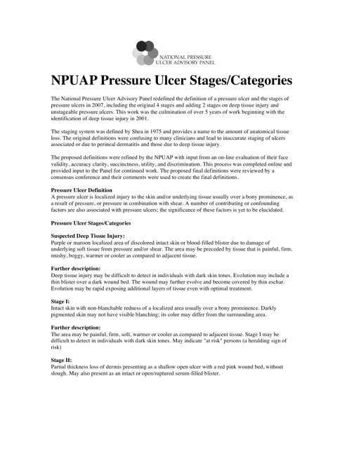 NPUAP Pressure Ulcer Stages/Categories Document Preview