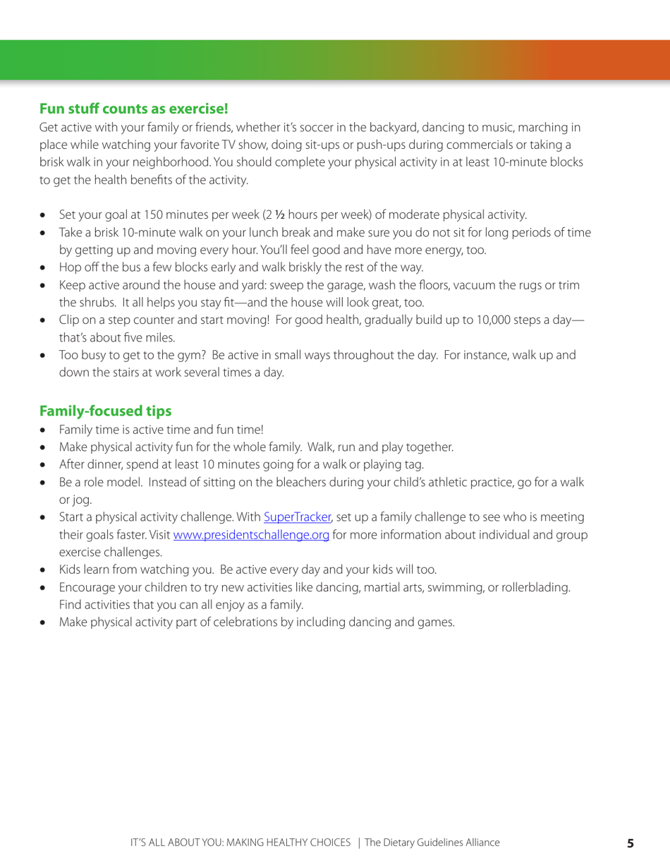 Its All About You: Making Healthy Choices - the Dietary Guidelines Alliance, Page 5