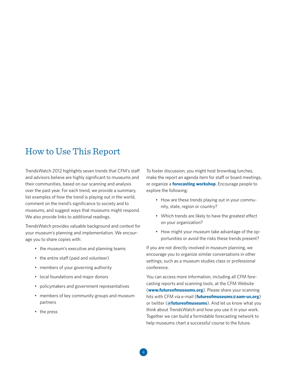 Trends Watch: Museums and the Pulse of the Future - American Association of Museums, Page 4