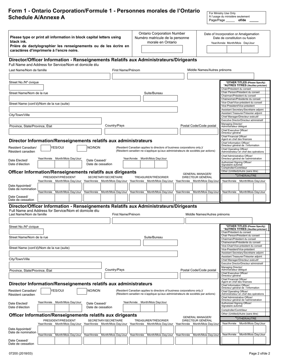 Form 1 - Fill Out, Sign Online and Download Fillable PDF, Ontario ...