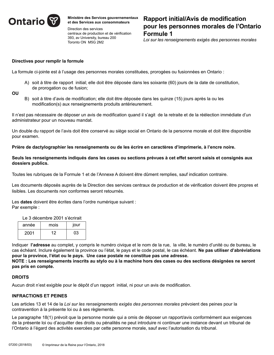 Form 1 Initial Return / Notice of Change - Ontario, Canada (English / French), Page 5