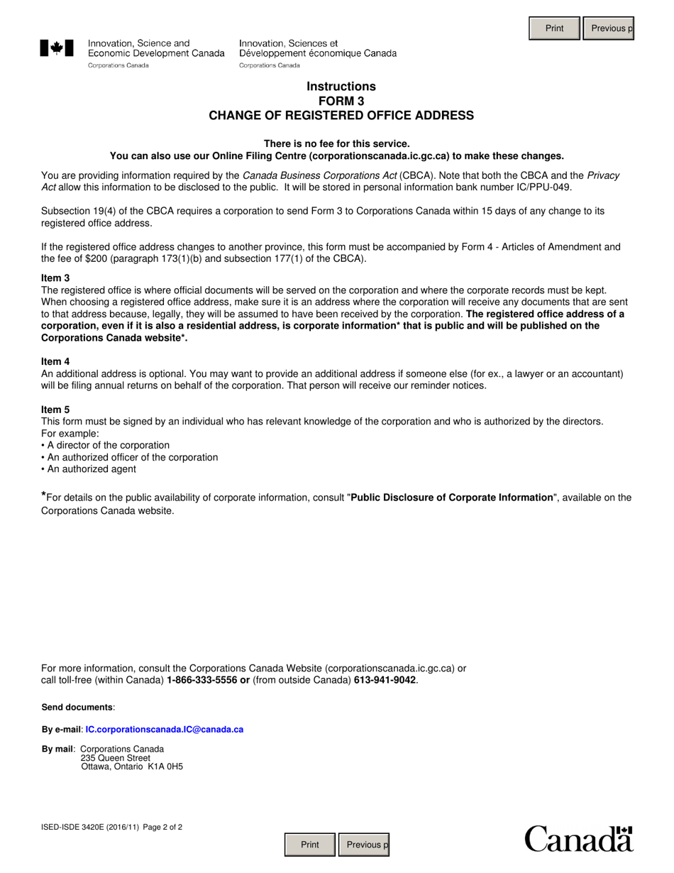 Form 3 Change of Registered Office Address - Canada, Page 2