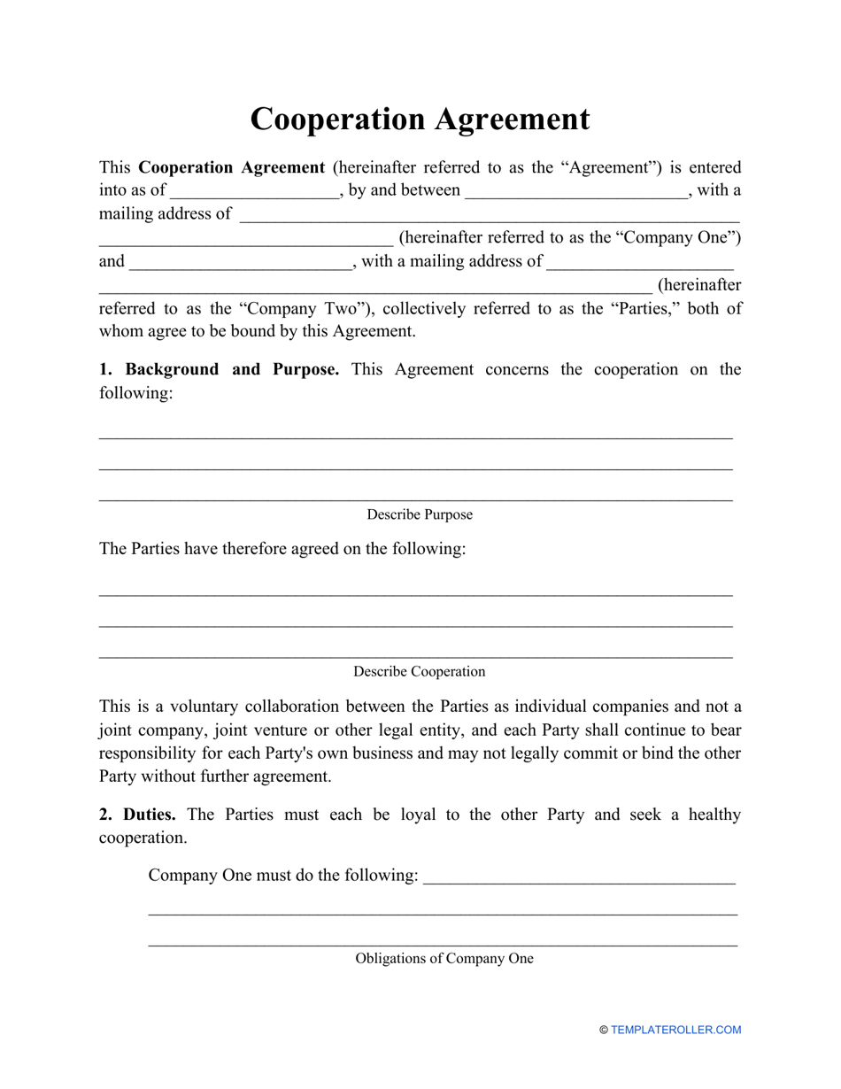 Cooperation Agreement Template Download Printable PDF  Templateroller Within risk sharing agreement template