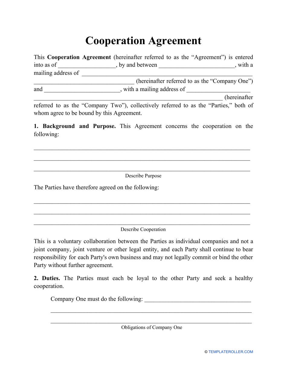 Cooperation Agreement Template Fill Out, Sign Online and Download PDF