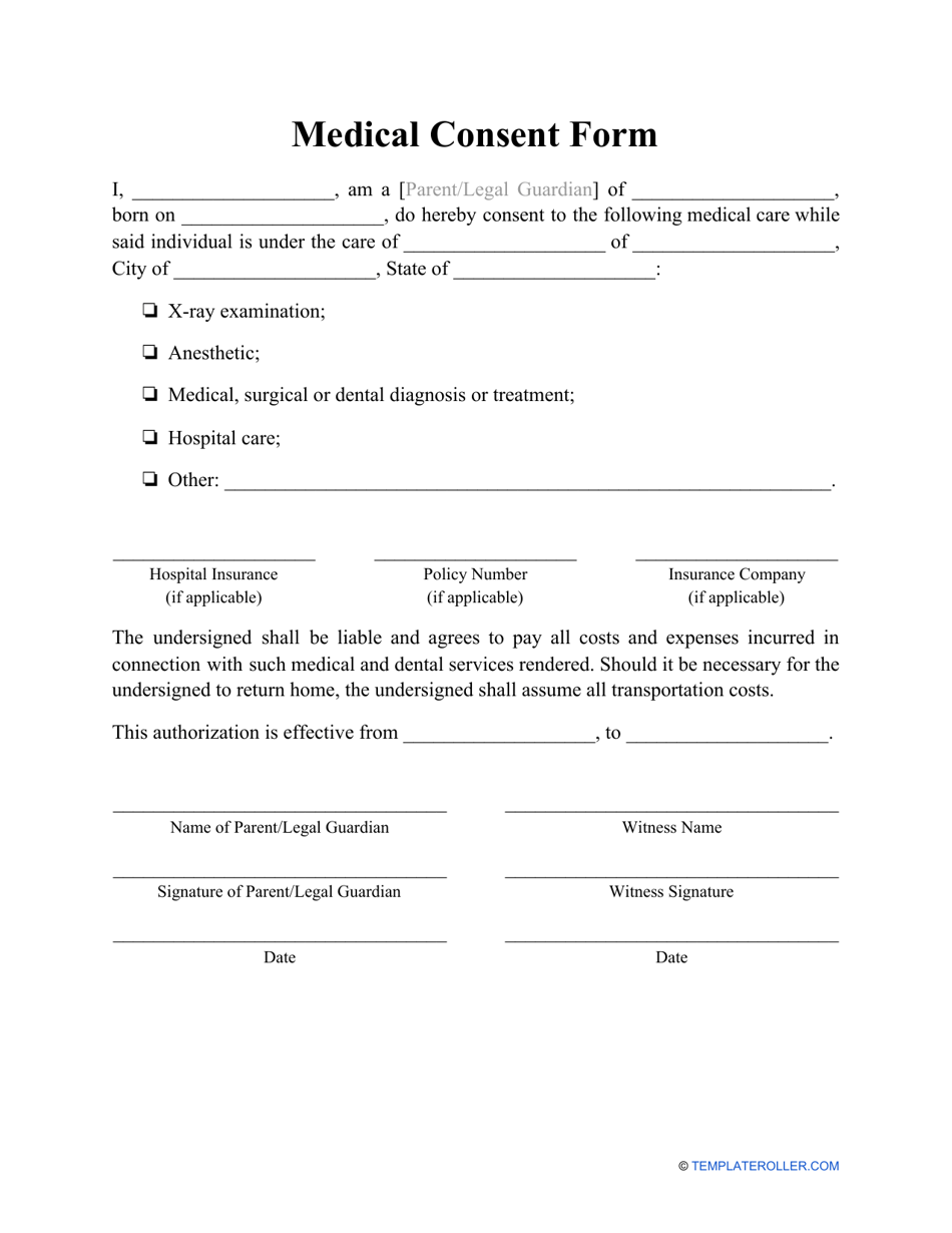 Free Printable Medical Consent Form