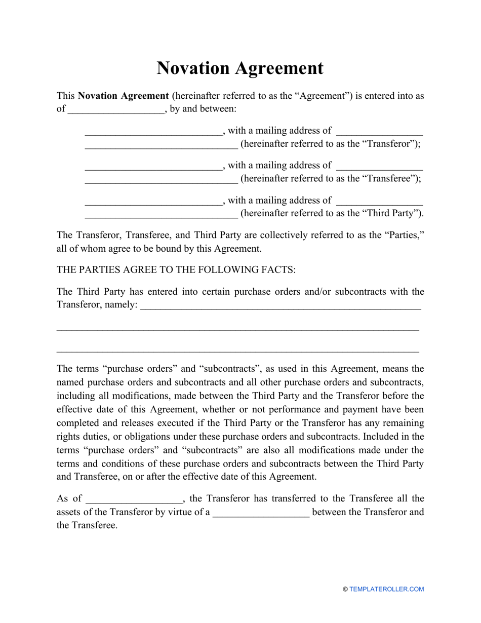 Novation Agreement Template Fill Out, Sign Online and Download PDF