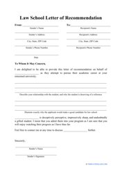 Document preview: Law School Letter of Recommendation Template