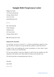 Sample Debt Forgiveness Letter Download Printable PDF | Templateroller