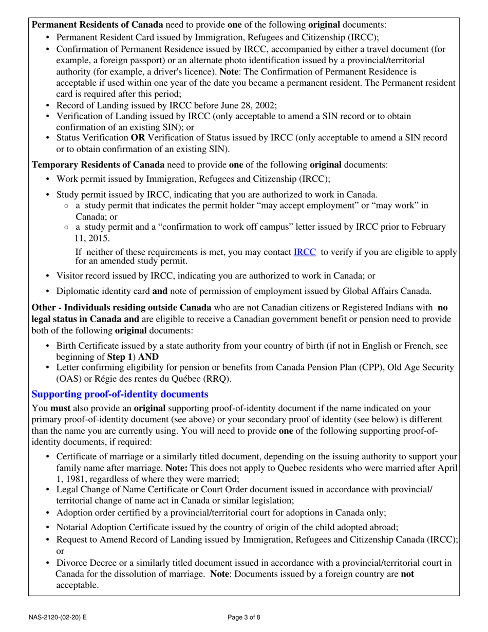 Form NAS-2120 Social Insurance Number Application - Canada, Page 3