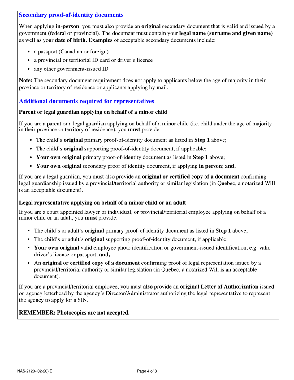 Form NAS-2120 Social Insurance Number Application - Canada, Page 4