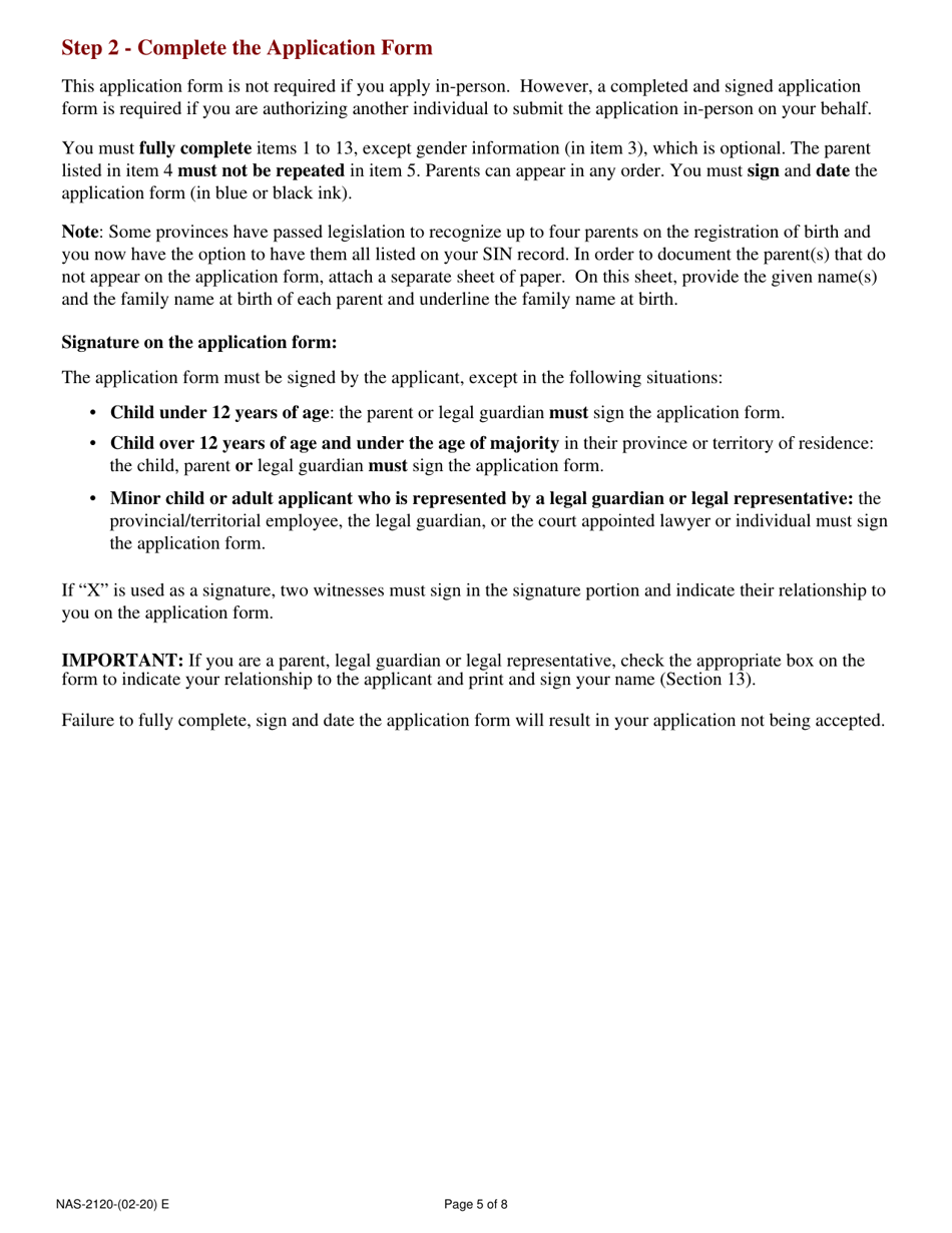 Form NAS-2120 Social Insurance Number Application - Canada, Page 5