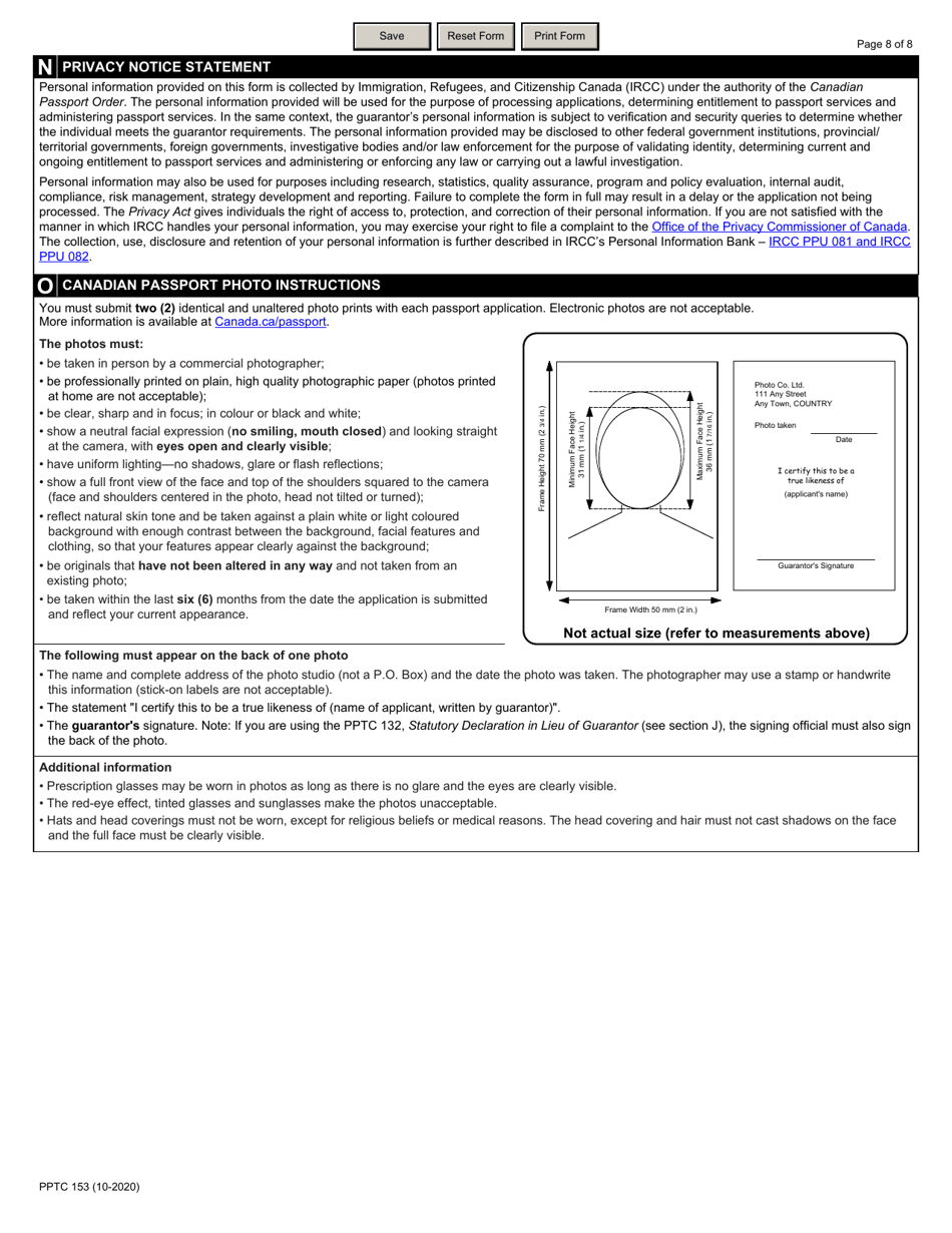 Form PPTC153 Adult General Passport Application - Canada, Page 8